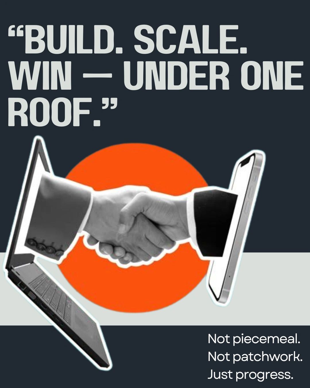 A smartphone held by two hands with review-style chat bubbles, symbolizing scalable digital marketing services and business growth through social media, ads, and outreach