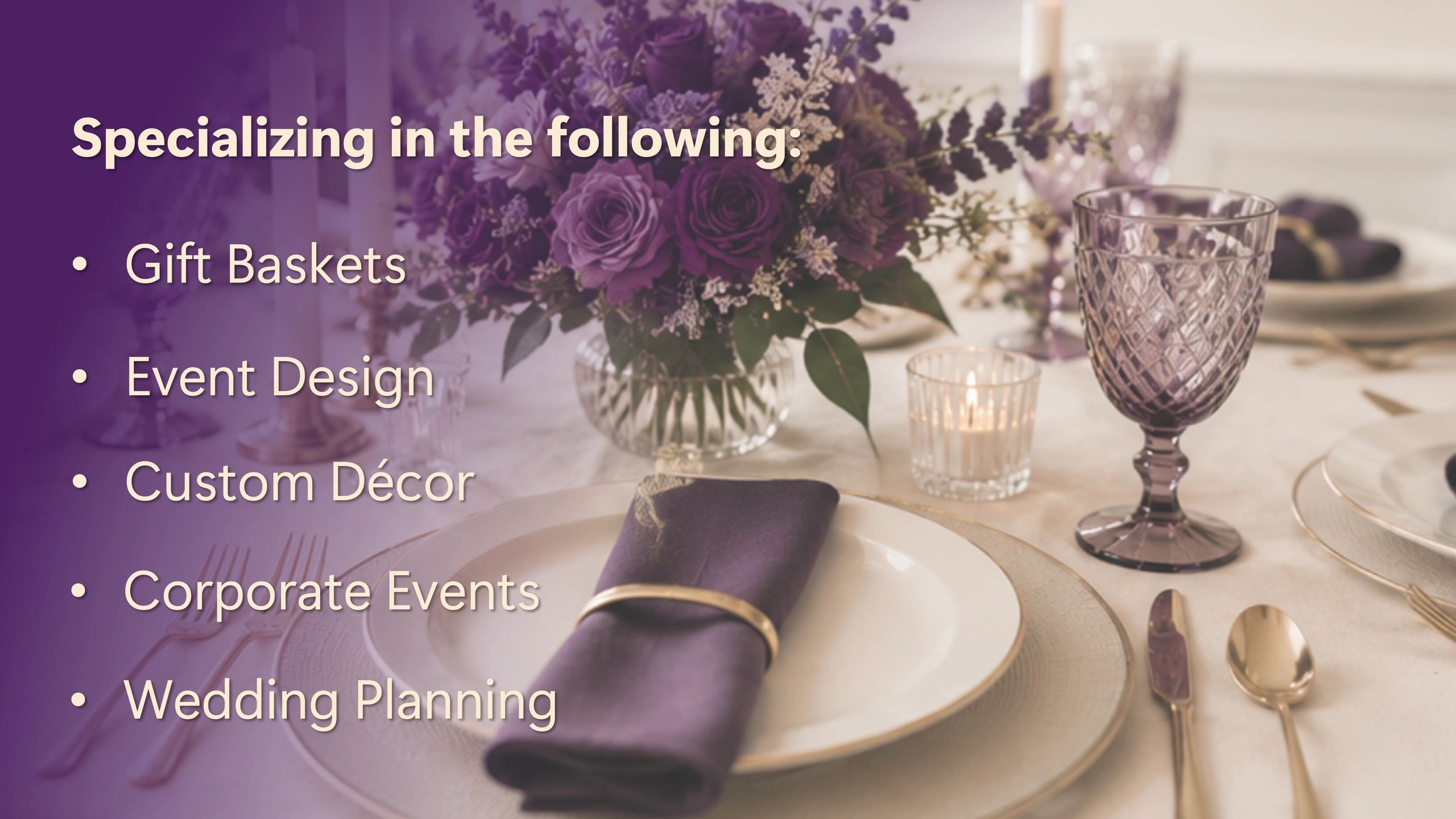 List of event and gift services offered.