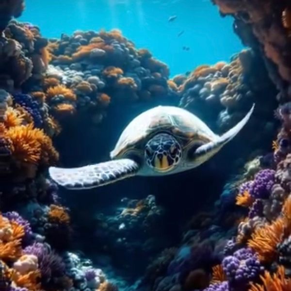 The magical portal with turtle swimming
