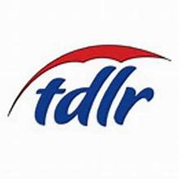 Logo with blue letters 'tdlr' and a red arc above.
