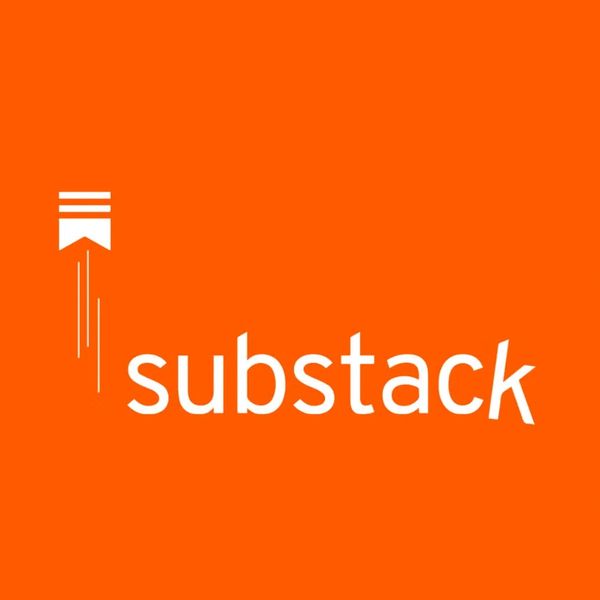 Substack logo on an orange background featuring a white book Mark icon – a platform used to share grief support, newsletters, healing resources, and mental well-being tools.