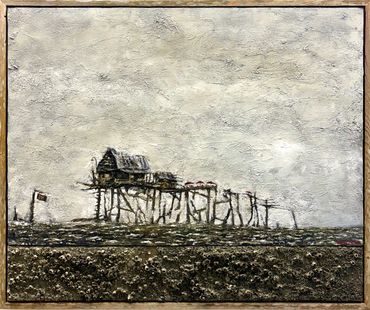 oil painting of an old pier