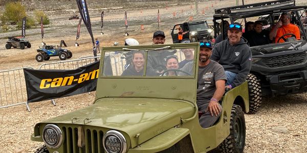 Scouting the course in the Willys at Disney, OK