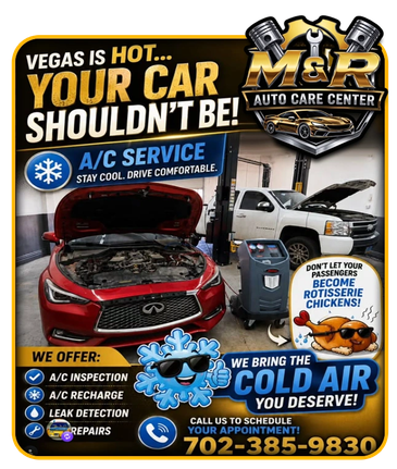 Advertisement for M&amp;R Auto Care Center's A/C service in Las Vegas.