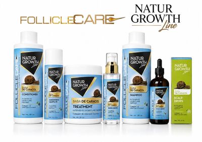 Natur Growth Line hair care products with snail slime extract for scalp and hair health.