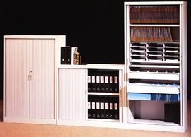 Double Tambour door cabinet 
with lock 
adjustable shelf / pull-out file frame / pull -out drawer 