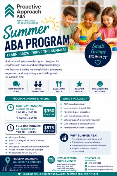 Summer ABA program for children with autism offering skill-building and fun activities in small groups.