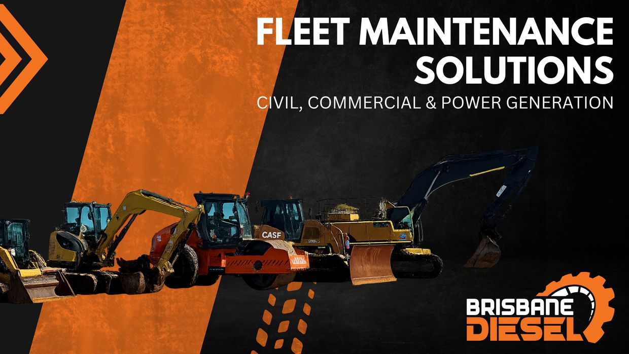 Fleet of diesel trucks, machinery and utes in industrial work yard in Brendale  North Brisbane