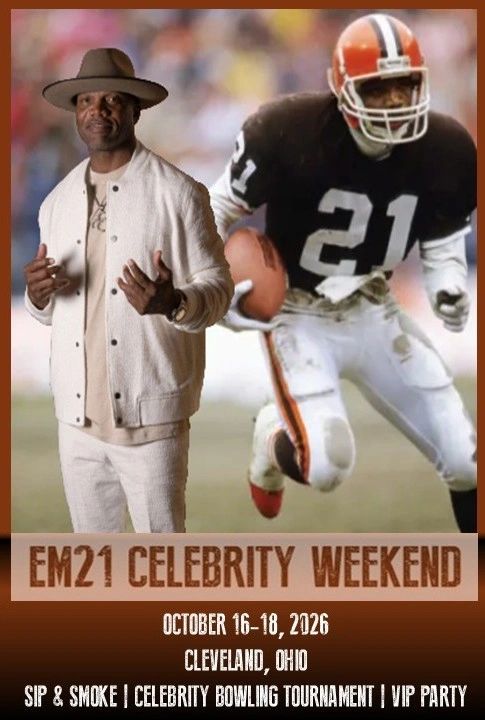 Promotional poster for EM21 Celebrity Weekend in Cleveland, Ohio, October 16-18, 2026.