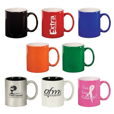 11oz mug may be personalized for a great promotional item or gift.