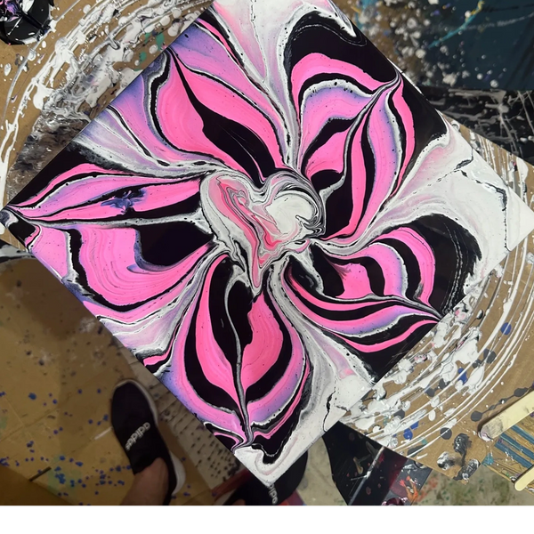 Hot Pink, Black, and White Flower With a Heart Center