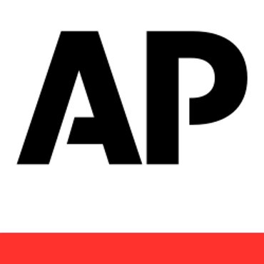 Black letters 'AP' on a white background with a red line below.