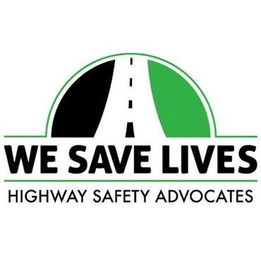 Logo of We Save Lives highway safety advocates with a road graphic.