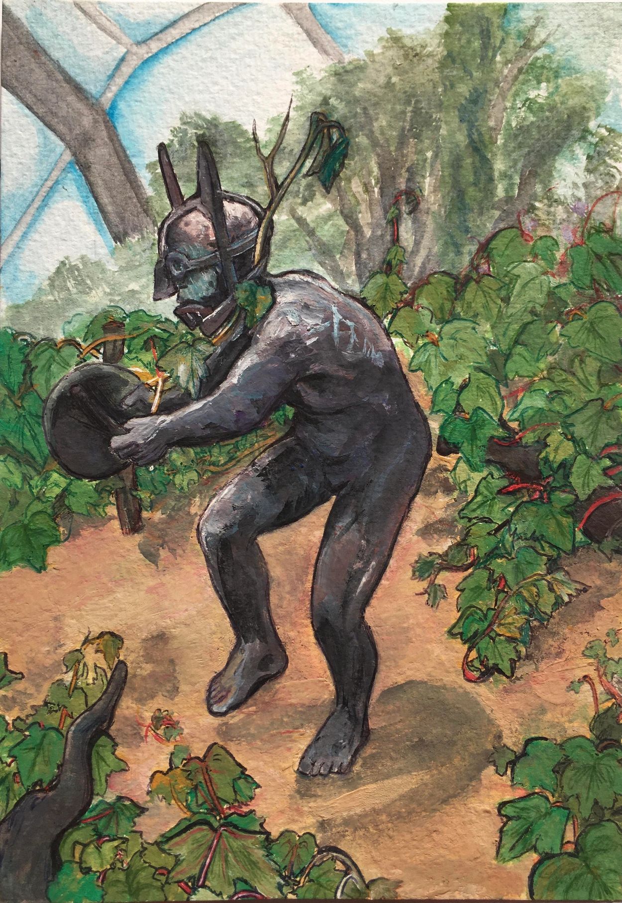 Gouache study of Tim Shaws 'Rites of Dionysus' at the Eden Project
