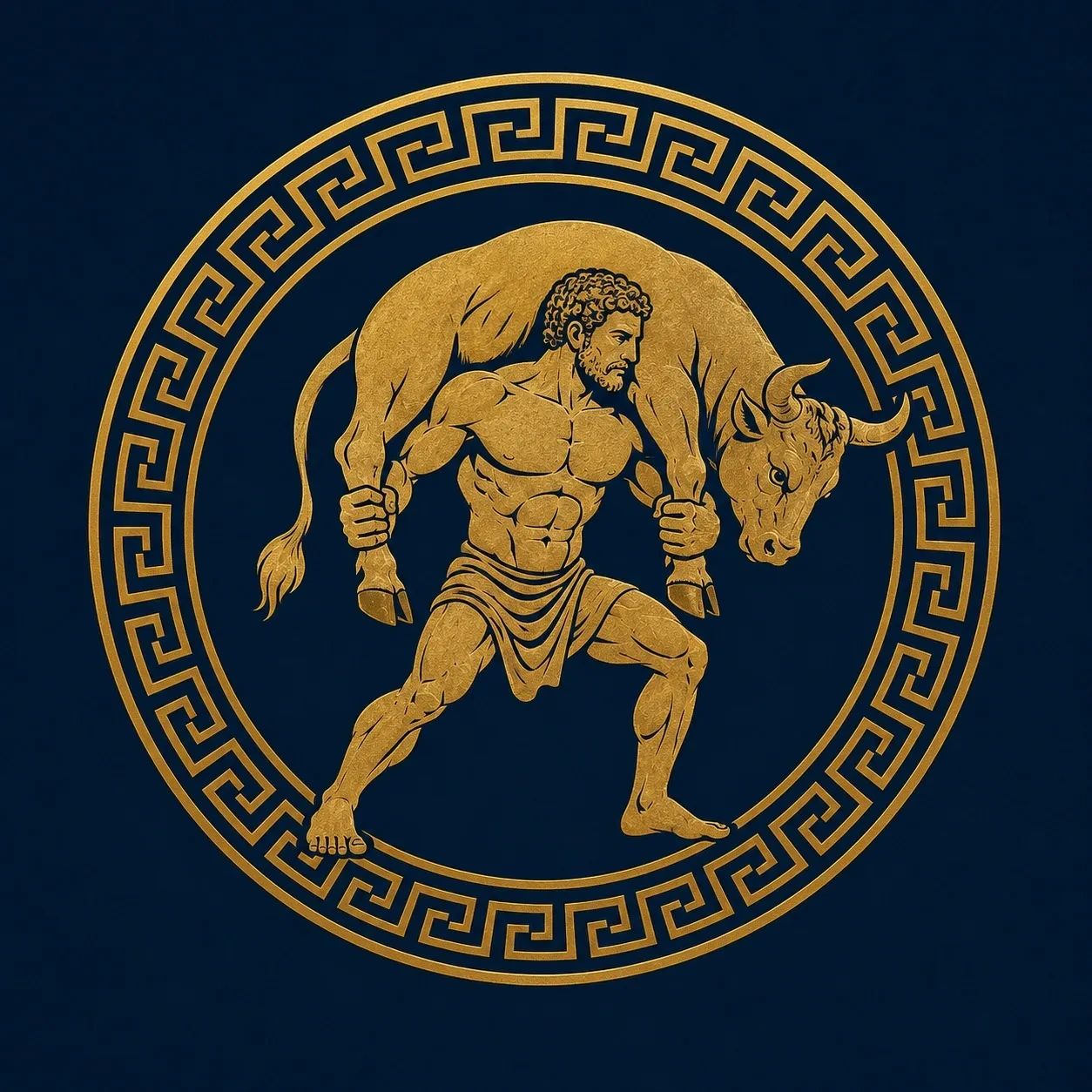 Greek art of a strong man carrying a bull.