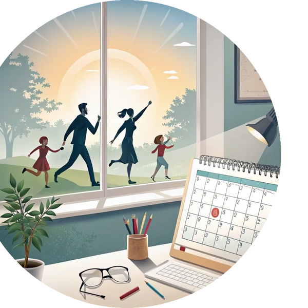 No stress in the office, but a quality time with wife and children outside the office.