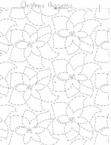 Black and white poinsettia flower pattern with dashed outlines.