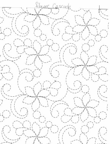 Black and white floral pattern sketch with swirling lines and dotted circles.