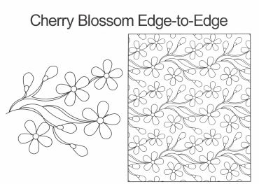 Black and white cherry blossom pattern with flowers and buds.