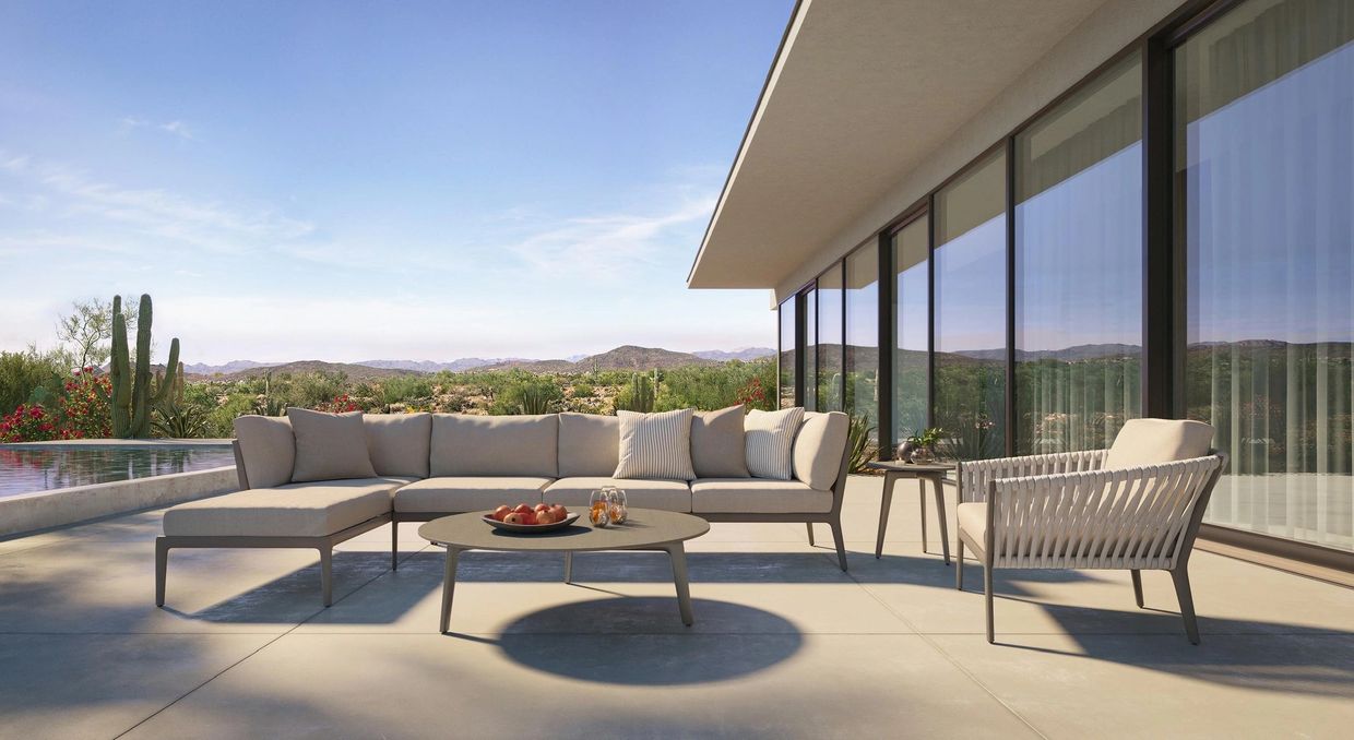 aluminium/rope outdoor corner seating set with coffee table on a terrace