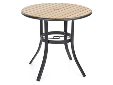 30 inch round aluminium dining table with faux wood top slats