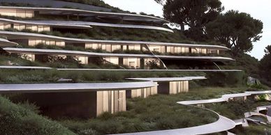 Modern mixed use terraced building