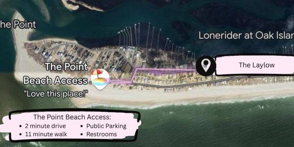 Map highlighting The Point Beach Access with amenities and nearby location The Laylow.