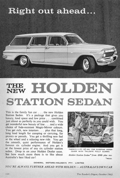 Image: early magazine advertisement, circa 1962, for the new major style change in the EJ Holdens.