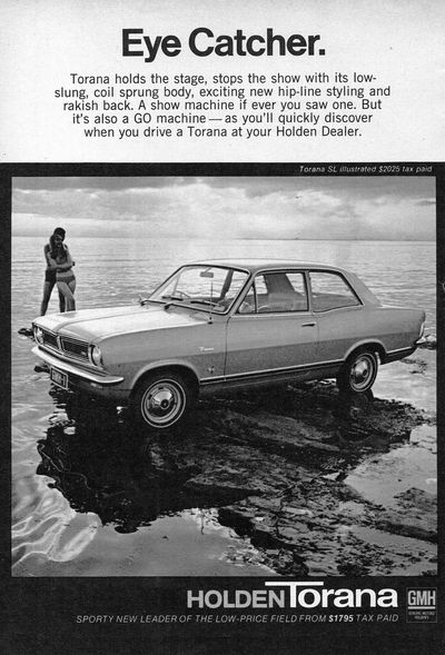 Image: early magazine advertisement, circa 1967, for the new Holden Torana mid-compact car.