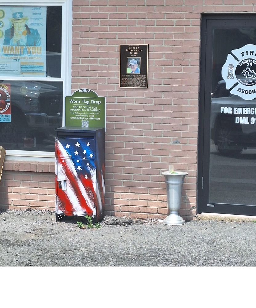 Have a worn flag? Dispose of it properly in our drop box currently by the rescue Bldg. 
