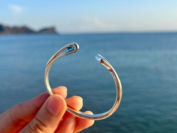 Brazalete en plat 925 con 2 aguamrinas 