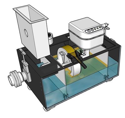 CAD drawing showing the automatic grease trap features and how it works