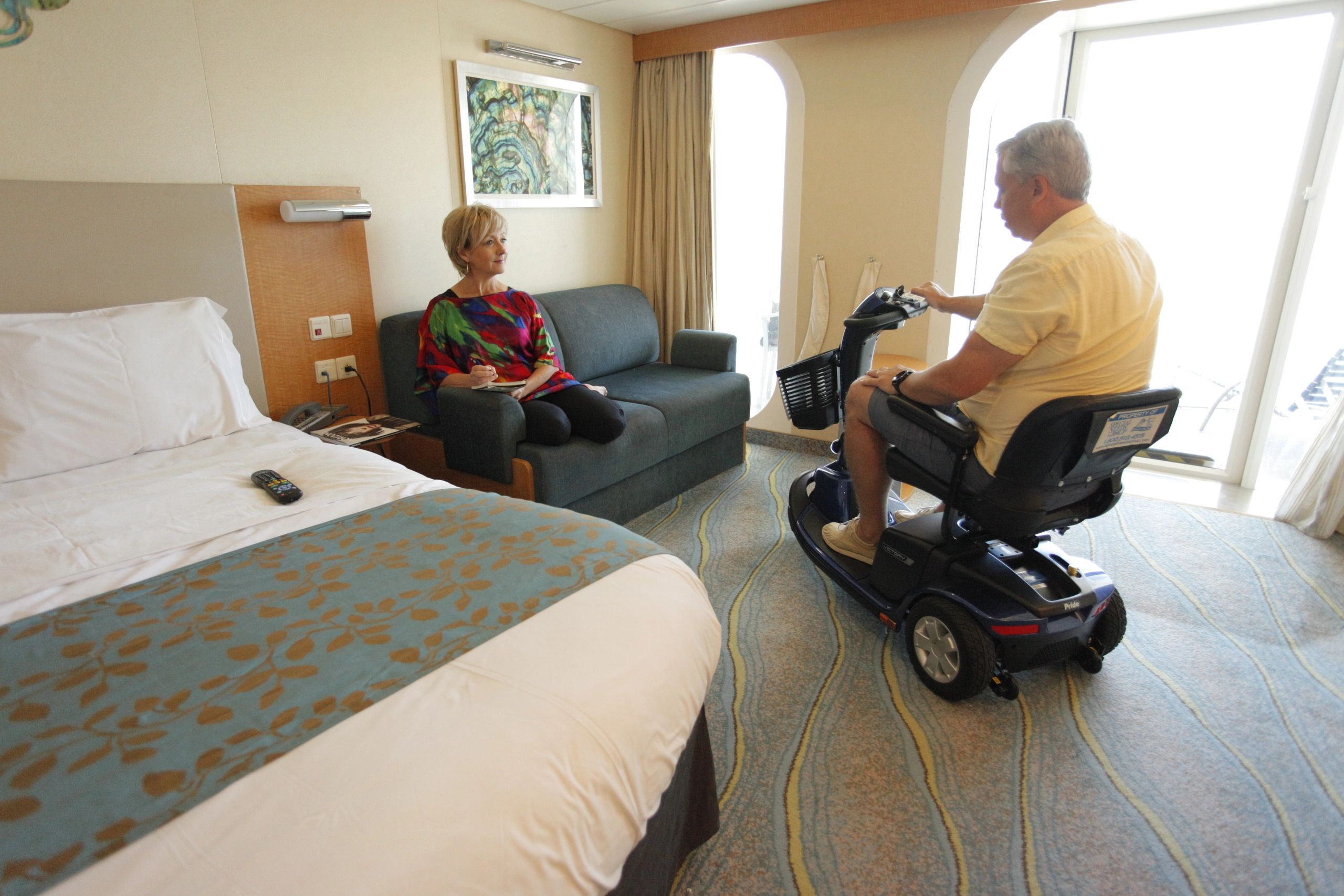 Motorized mobility chair in a cruise cabin