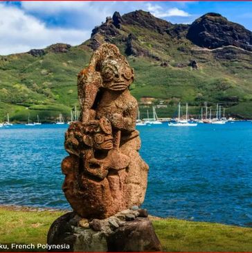 Statue on Niku in French Polynesia. Image from Crystal, luxury cruises 