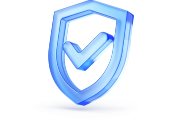 Blue translucent shield with checkmark symbolizing security.