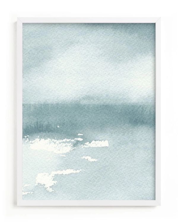 Light blue watercolour impressionist painting of an icy lake and sky by Renée Anne Bouffard-McManus