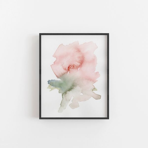 Watercolour of a Peony flower on a white background, framed by Renée Anne Bouffard-McManus.