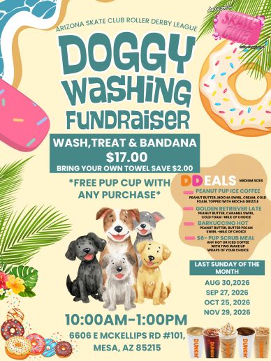 Doggy Washing Fundraiser event by Arizona Skate Club Roller Derby League.
