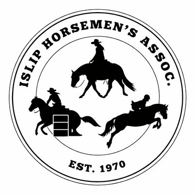 Logo of Islip Horsemen's Association with horse riders in action.