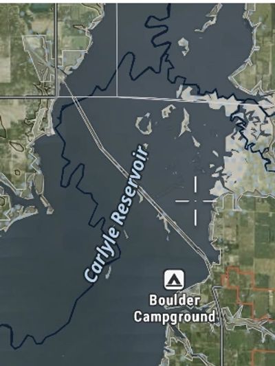 Map of Carlyle Reservoir and Boulder Campground.