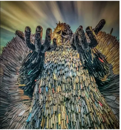 The National Knife Angel made of 100,000 blades standing 27ft high seen from below