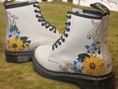 Wedding Dr. Martens with a sun flower design 