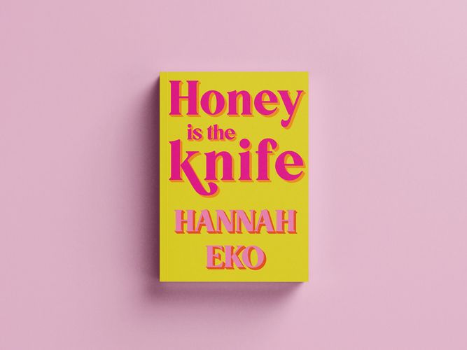 Book cover with bright yellow cover and pink writing 