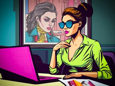 A woman is looking at her laptop, finalizing her affiliate marketing strategy.