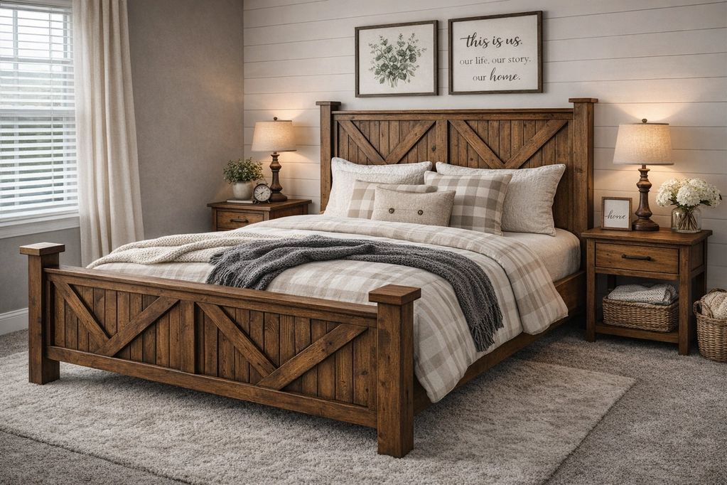 ‘The Lauri’ is our newest bed design. Using a mock barn door design brings in inviting look. 