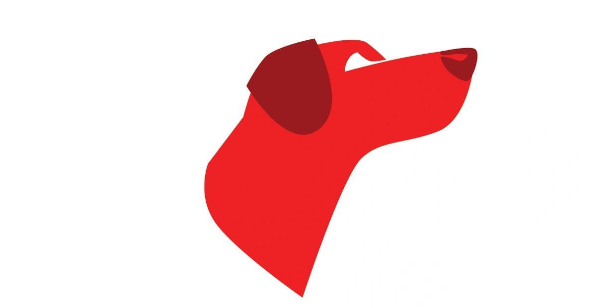 Minimalist red dog head illustration.