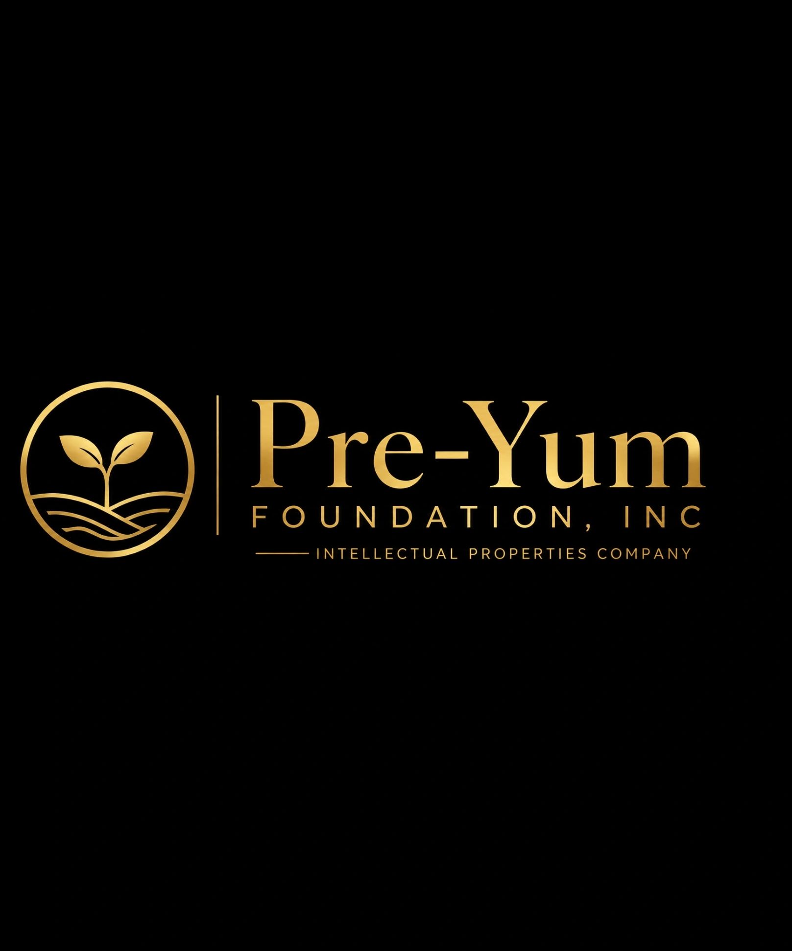 Gold logo of Pre-Yum Foundation, Inc. with a plant icon on black background.