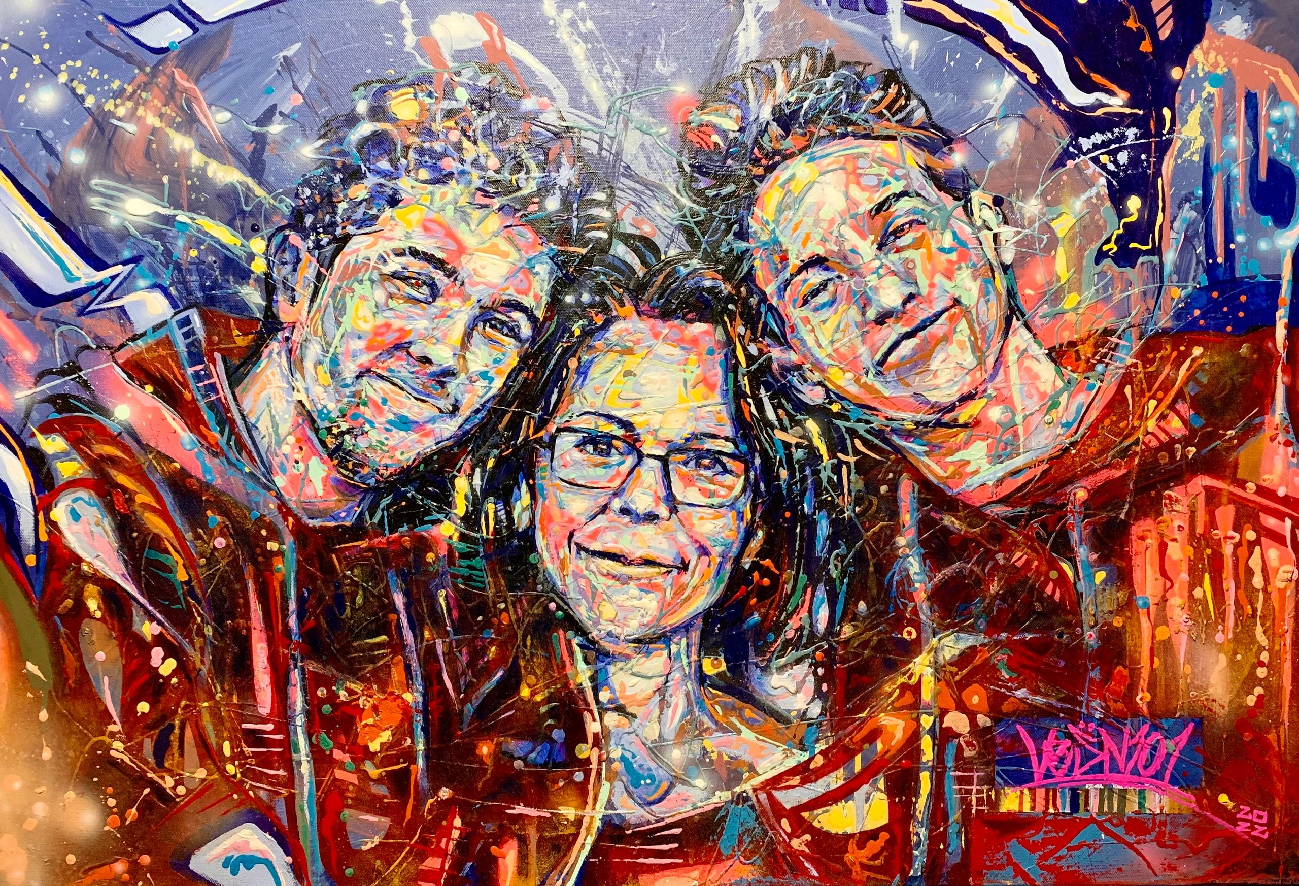 Portrait painting of Brit Ruhe and her 2 soms