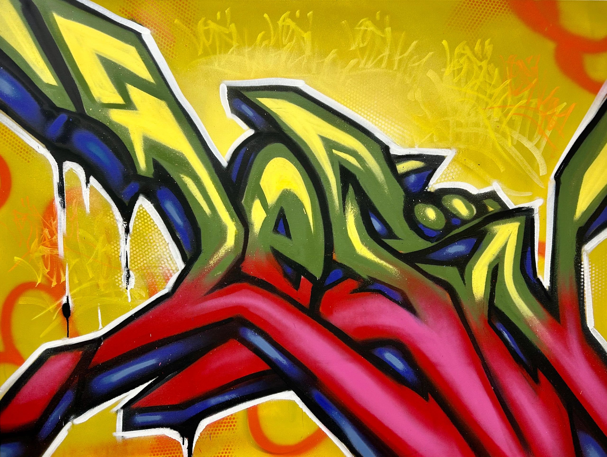 Yellow and red graffiti by LESN101