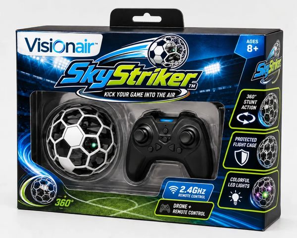 Visionair SkyStriker drone soccer ball with remote control.